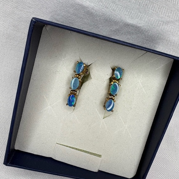 Genuine Australian Boulder Opal Drop Earrings | Rich Gold-Tone Bronze